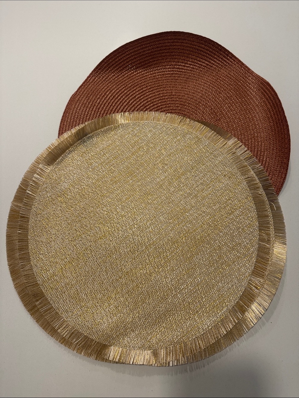 Tahari Gold and Brown Round Placemat Pair